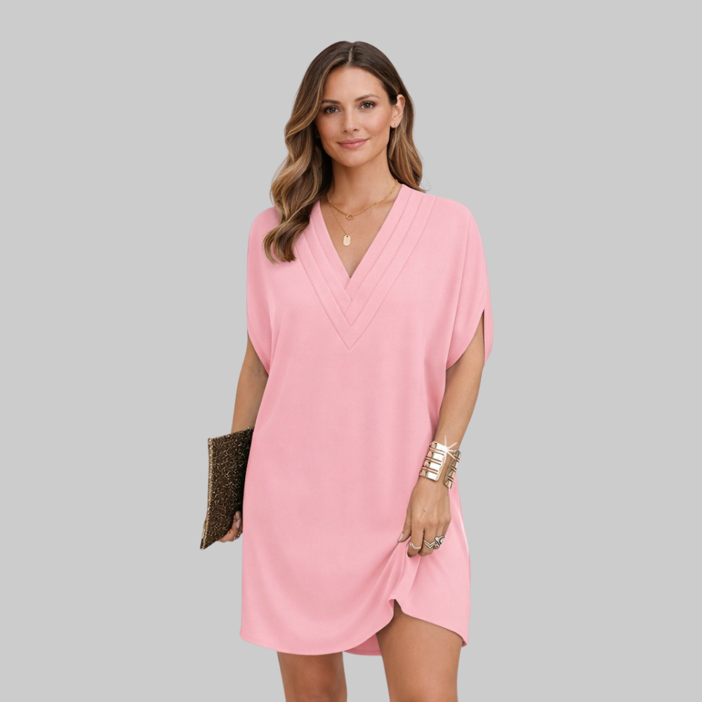 Bianca Abito Donna Estivo Elegante – Vestito con Scollo a V e Maniche Split Fluido