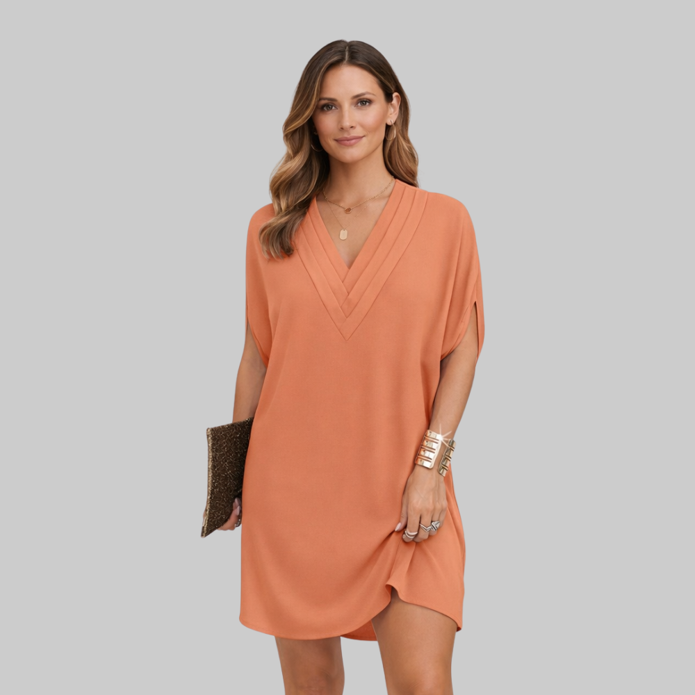 Bianca Abito Donna Estivo Elegante – Vestito con Scollo a V e Maniche Split Fluido