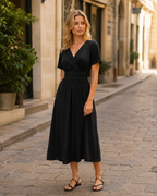 Lillian Vestito Donna Midi – Scollo a V, Vita Alta, Linea A & Tessuto Leggero