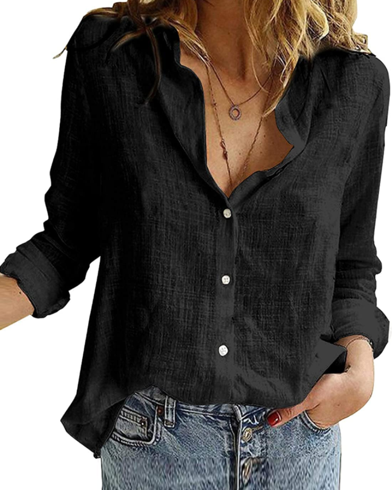 Sienna Blusa Donna – Camicia Tunica in Lino e Rayon con Scollo a V & Maniche Arrotolabili