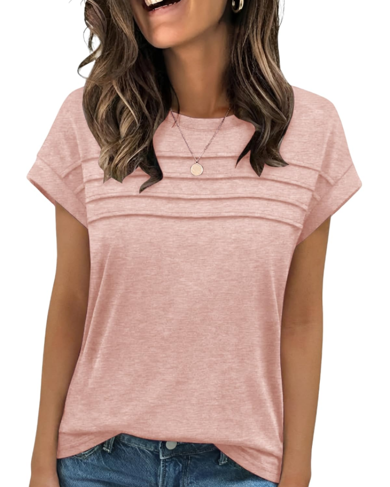 Nora T-Shirt Donna – Top con Girocollo, Pieghe Decorative & Maniche Corte