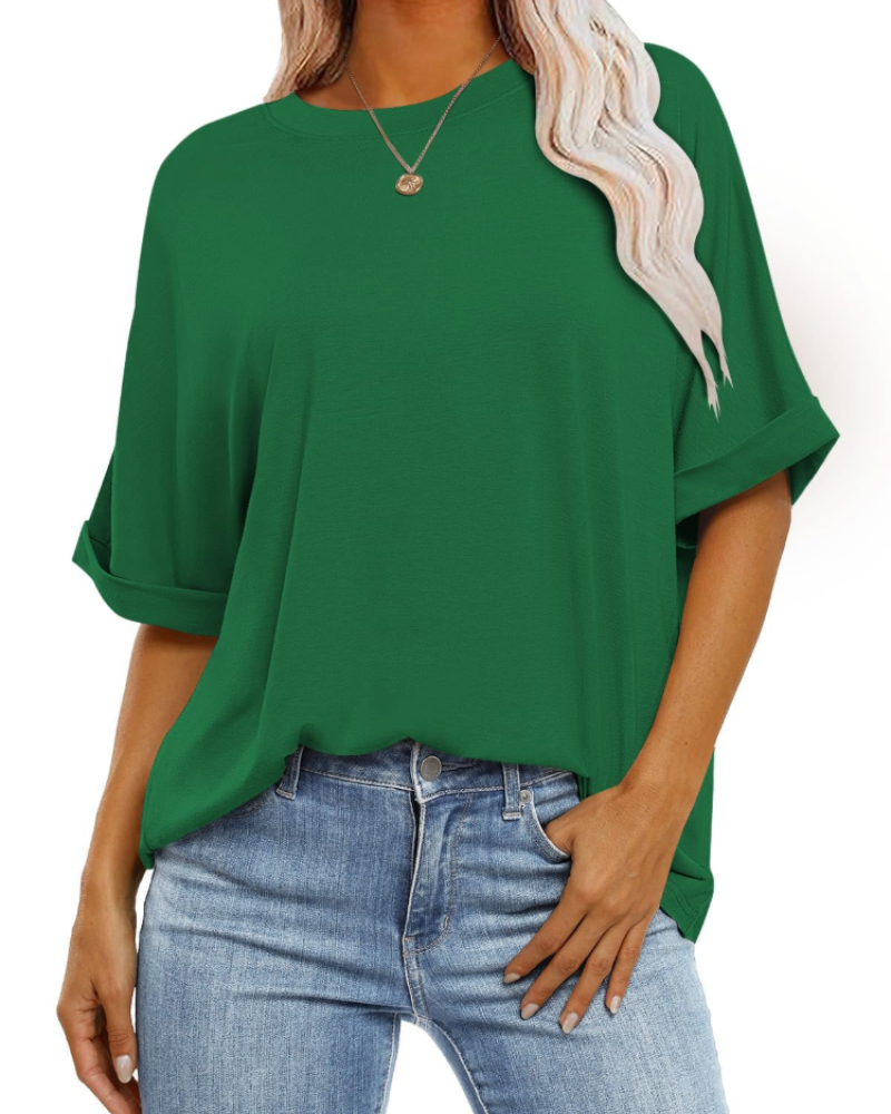 T-shirt Nora pour femme – Top oversize avec col rond, manches courtes et coupe ample