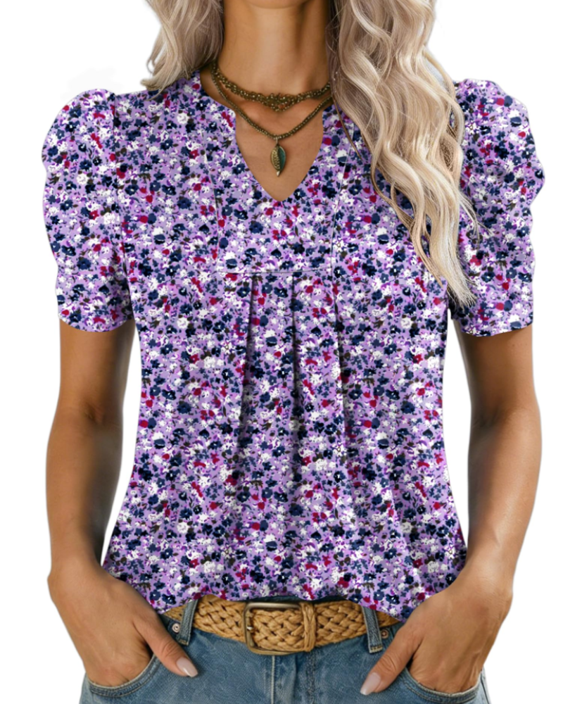 Emma Blusa para Mujer – Top Elegante con Escote en V, Mangas Abullonadas y Corte Suelto