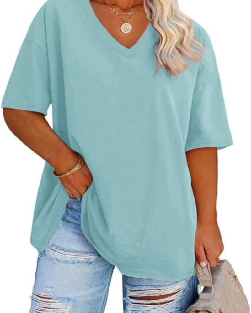 Camiseta Grace para mujer – Top talla grande con escote en V, mangas tres cuartos y ajuste holgado