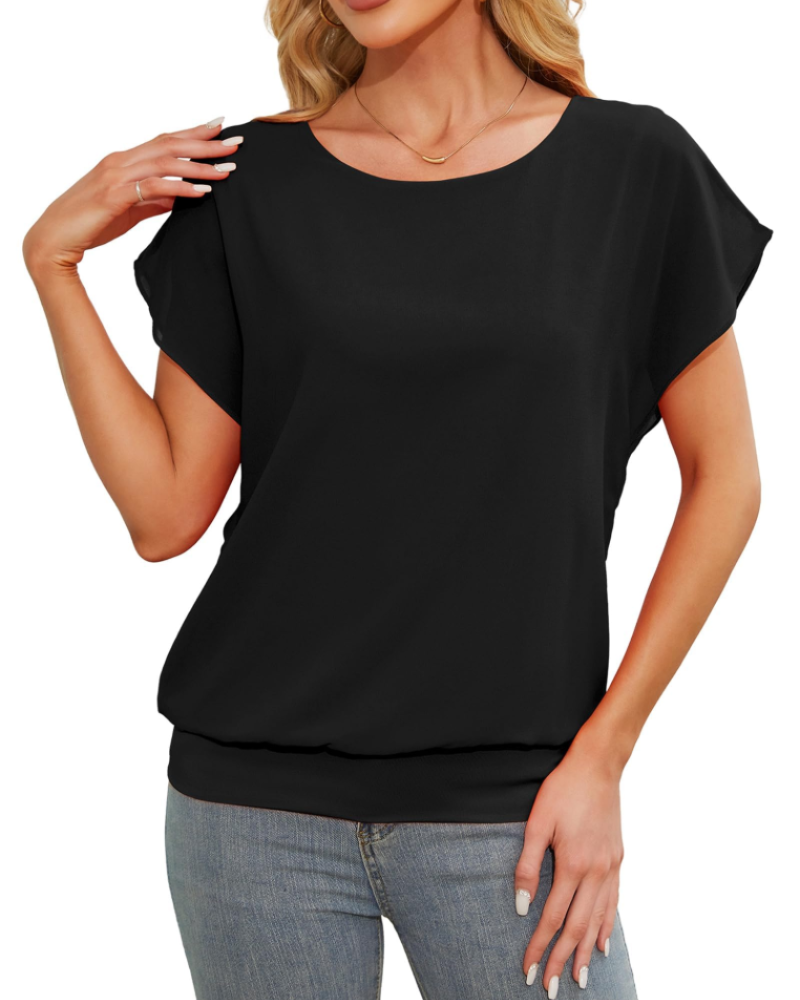 Madeline Blusa Donna – Top in Chiffon a Due Strati con Maniche Pipistrello