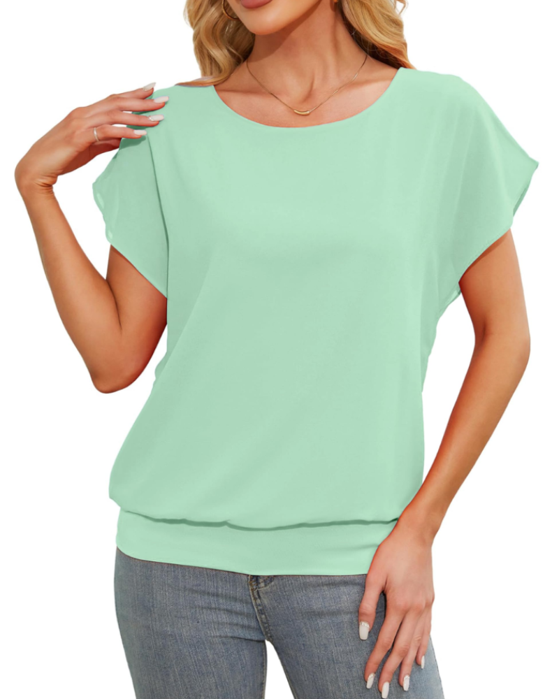 Madeline Blusa Donna – Top in Chiffon a Due Strati con Maniche Pipistrello