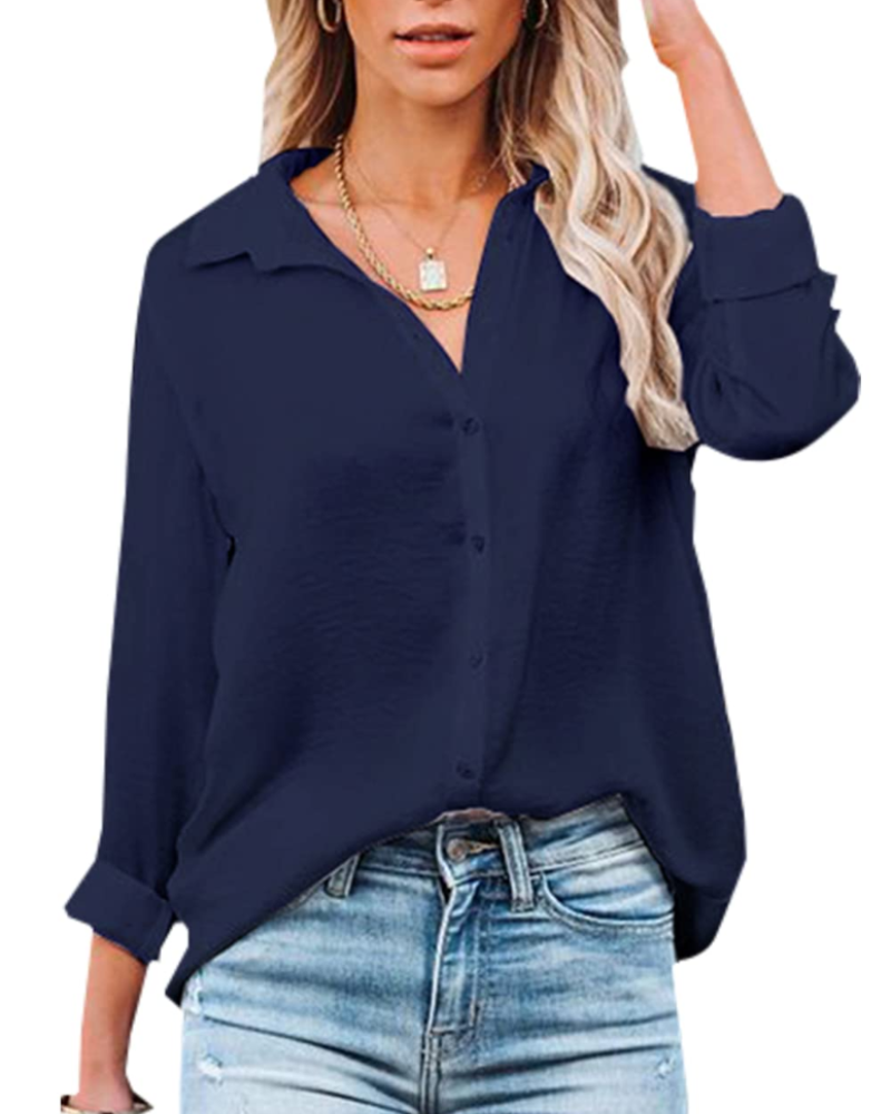 Lillian Camicia Donna – Blusa con botones, escote en V y mangas largas