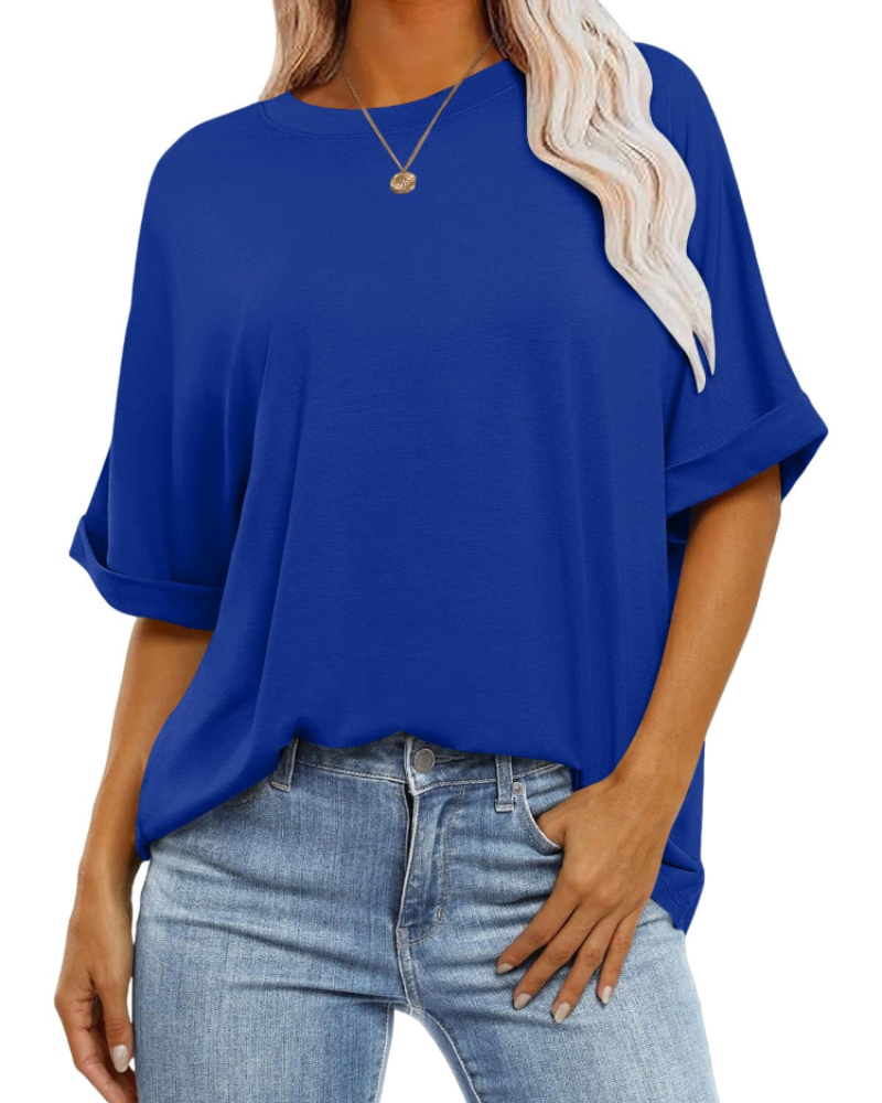T-shirt Nora pour femme – Top oversize avec col rond, manches courtes et coupe ample