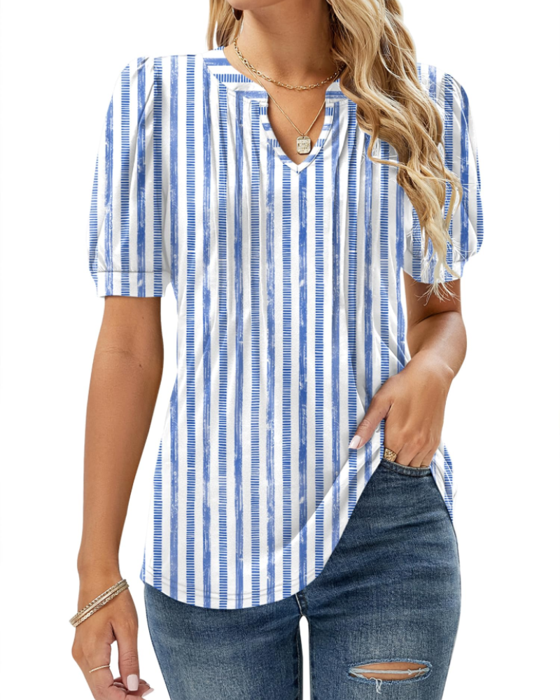 Hazel Top Donna – Blusa túnica floral con escote en V, mangas abullonadas y pliegues
