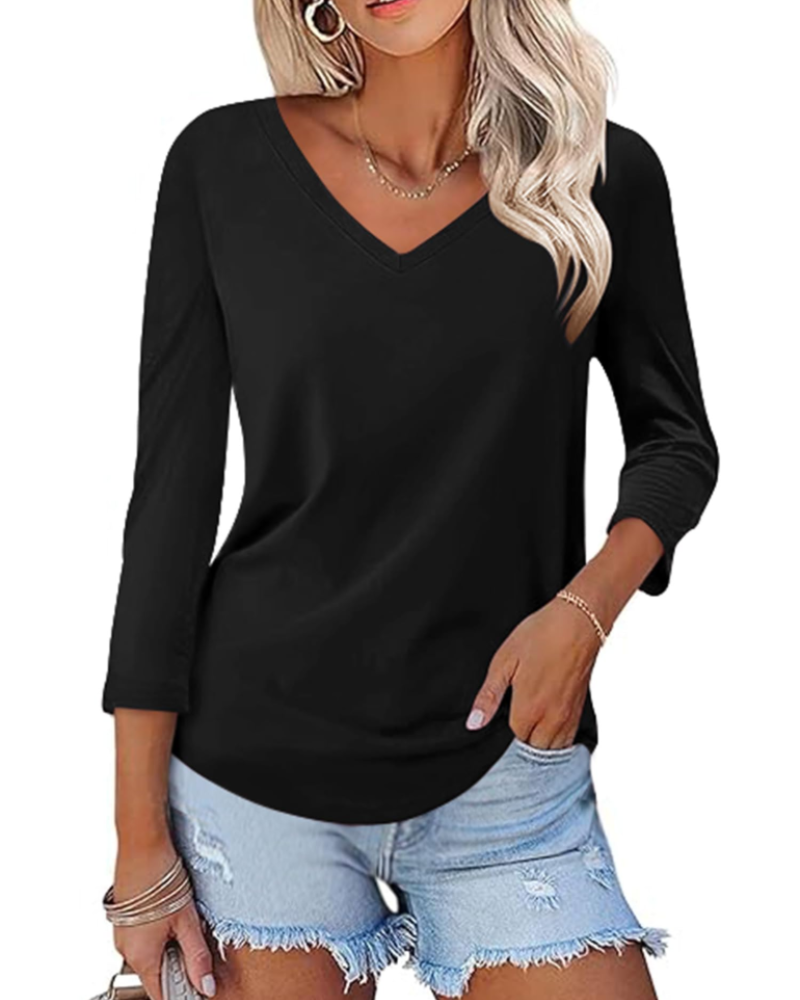 Camila Top Donna – Blusa con escote en V, mangas 3/4 y estampado floral