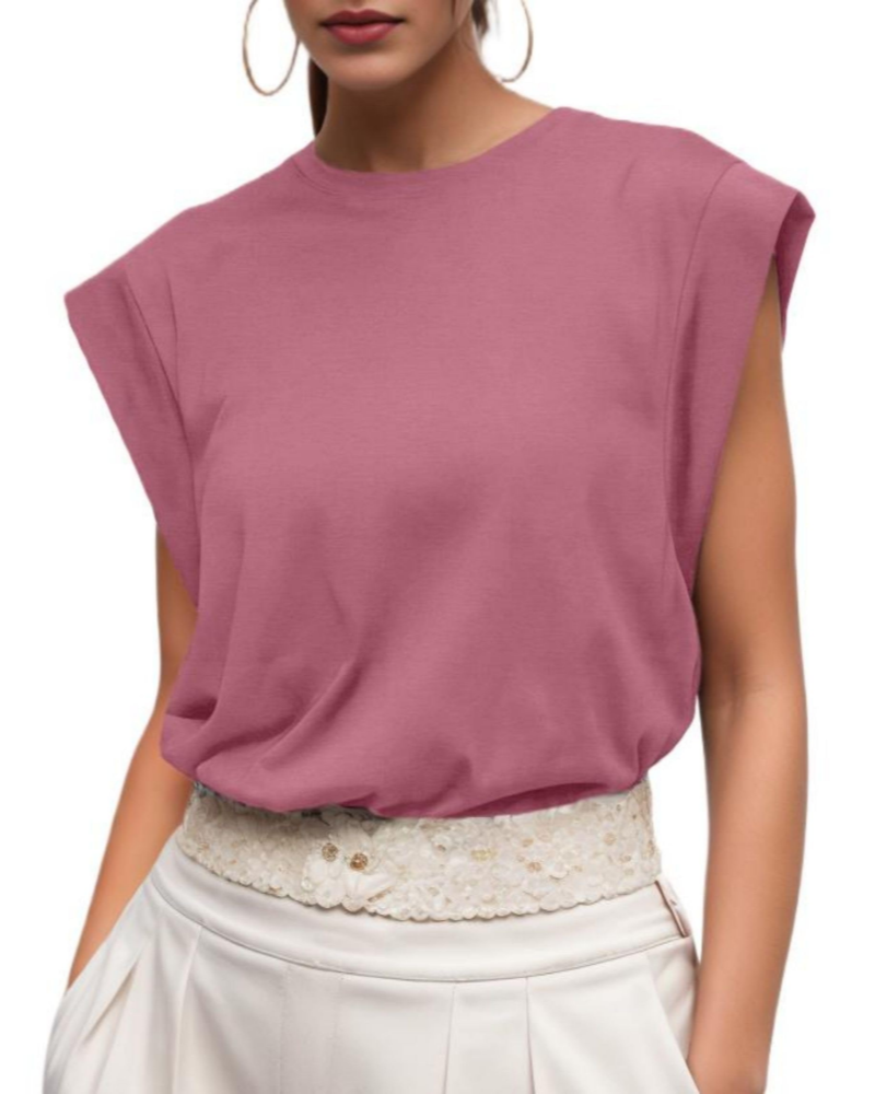 Nora T-Shirt Donna – Top in Cotone con Maniche ad Aletta, Girocollo & Vestibilità Morbida