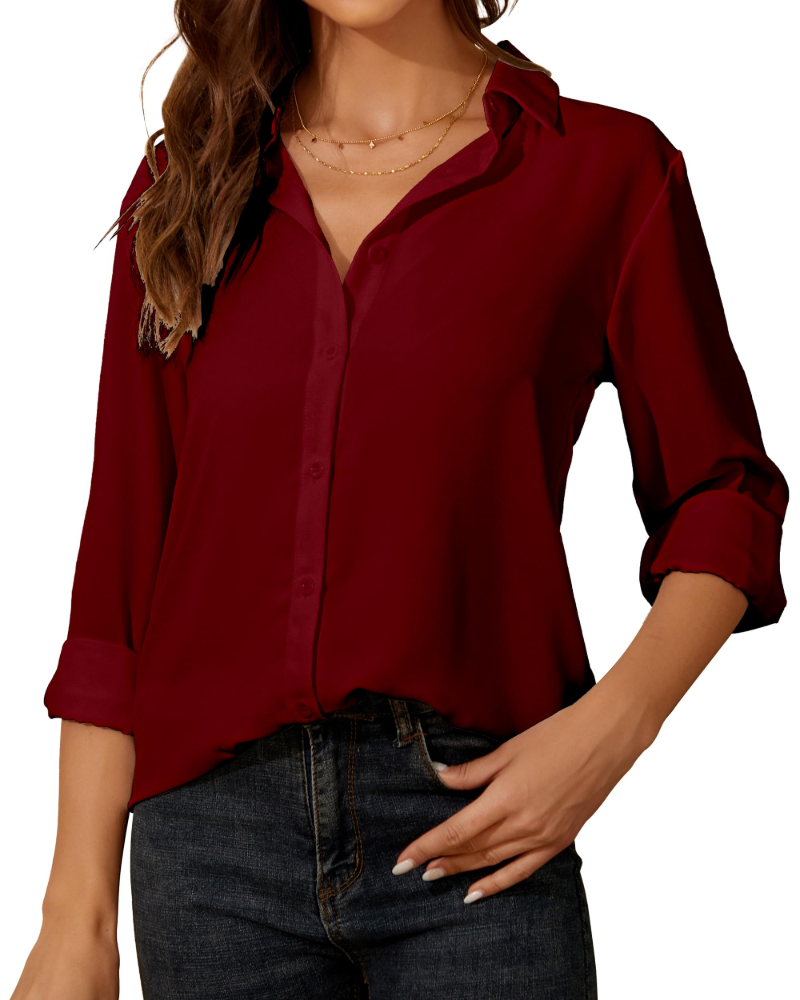 Blusa para mujer Claire – Blusa de chiffon con cuello clásico, botones y ajuste elegante