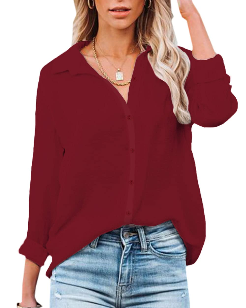 Lillian Camicia Donna – Blusa con botones, escote en V y mangas largas