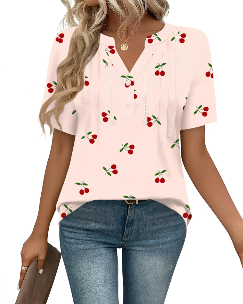 Serena Blusa Donna – Top Boho con Scollo a V, Pieghe & Dettagli in Pizzo
