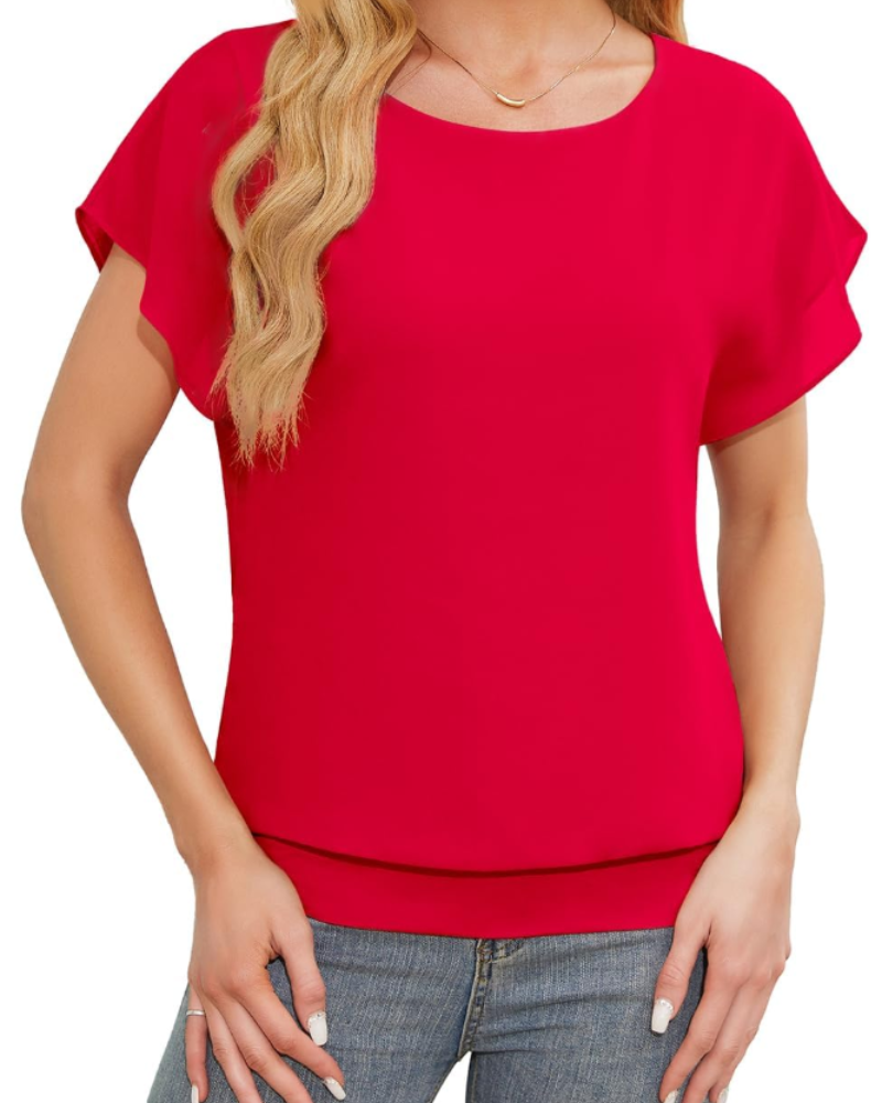 Madeline Blusa Donna – Top in Chiffon a Due Strati con Maniche Pipistrello