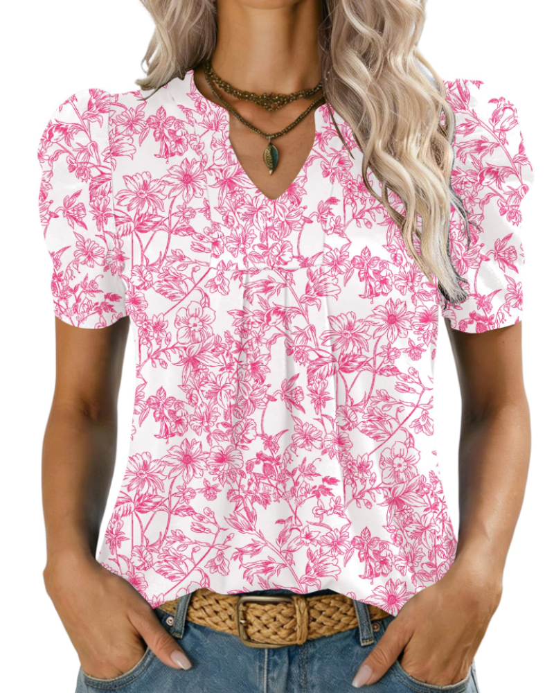 Emma Blusa para Mujer – Top Elegante con Escote en V, Mangas Abullonadas y Corte Suelto