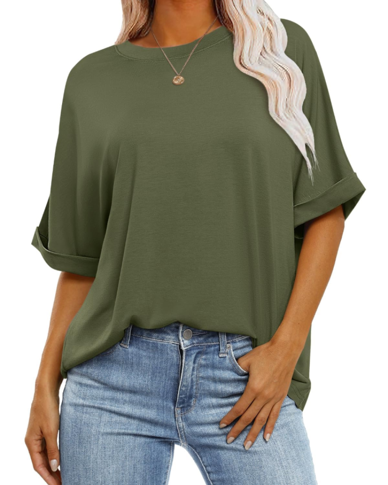 T-shirt Nora pour femme – Top oversize avec col rond, manches courtes et coupe ample