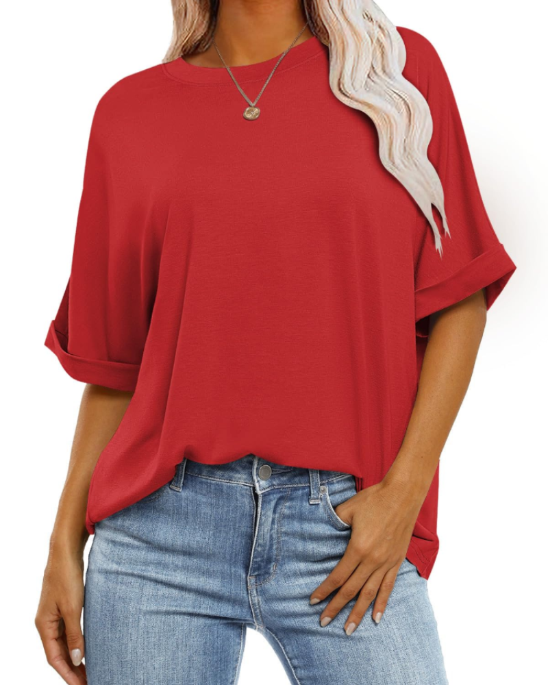 T-shirt Nora pour femme – Top oversize avec col rond, manches courtes et coupe ample