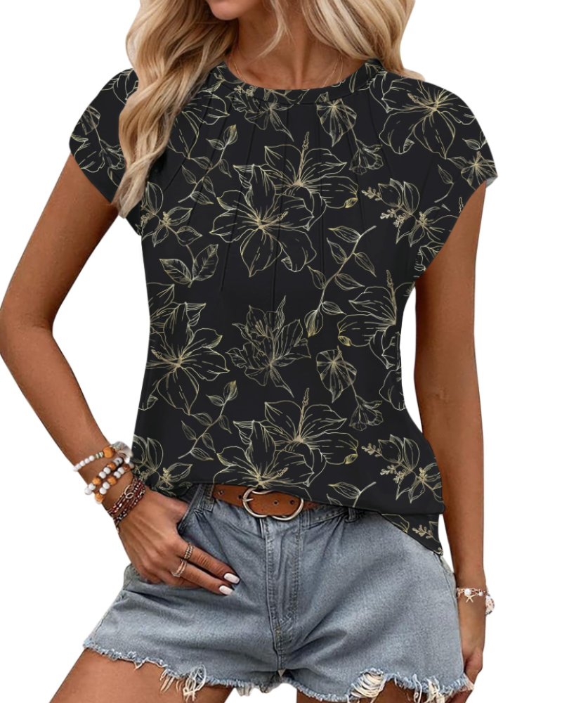 T-shirt Amelia pour femme – haut d'été avec manches à volant, plis et coupe douce
