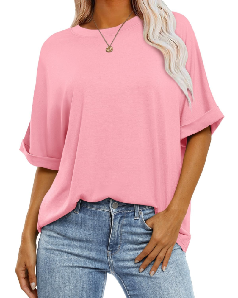 T-shirt Nora pour femme – Top oversize avec col rond, manches courtes et coupe ample