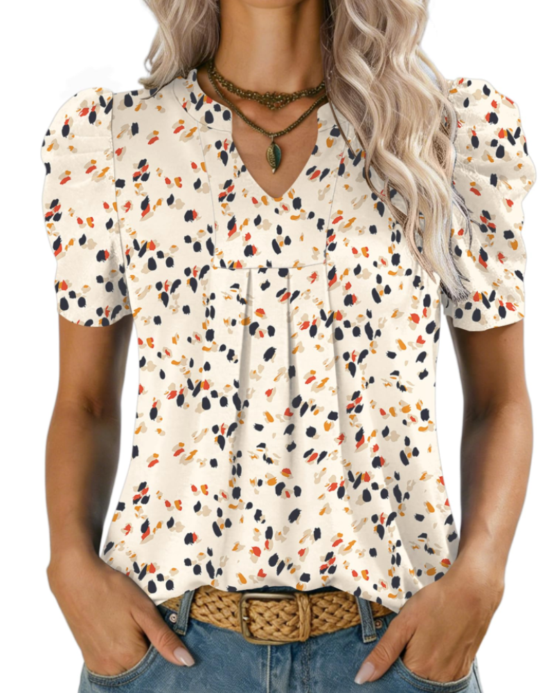 Emma Blusa para Mujer – Top Elegante con Escote en V, Mangas Abullonadas y Corte Suelto