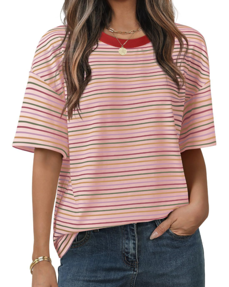 Clara Camiseta de Mujer a Rayas – Camiseta Casual de Cuello Redondo con Mangas Cortas y Ajuste Suelto