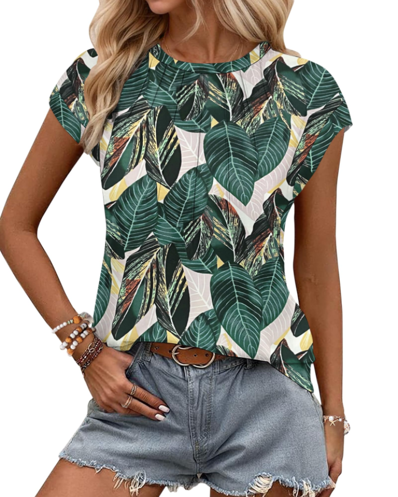 T-shirt Amelia pour femme – haut d'été avec manches à volant, plis et coupe douce