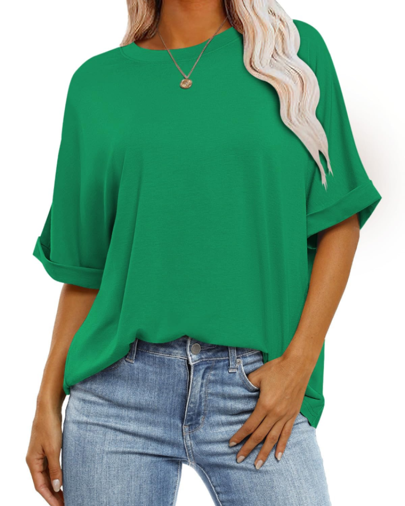 T-shirt Nora pour femme – Top oversize avec col rond, manches courtes et coupe ample
