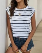 Hannah T-Shirt Donna – Top a Righe con Girocollo, Maniche ad Aletta & Fit Morbido