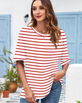 Aubrey T-Shirt Donna – Top Oversize con Girocollo, Maniche Arrotolate & Fit Morbido