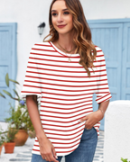 Aubrey T-Shirt Donna – Top Oversize con Girocollo, Maniche Arrotolate & Fit Morbido