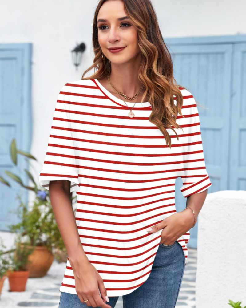 Aubrey T-Shirt Donna – Top Oversize con Girocollo, Maniche Arrotolate & Fit Morbido