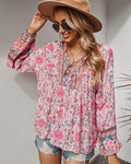 Diana Women's Blouse – Boho Floral Viscose Top with V-Neck & Balloon Sleeves
