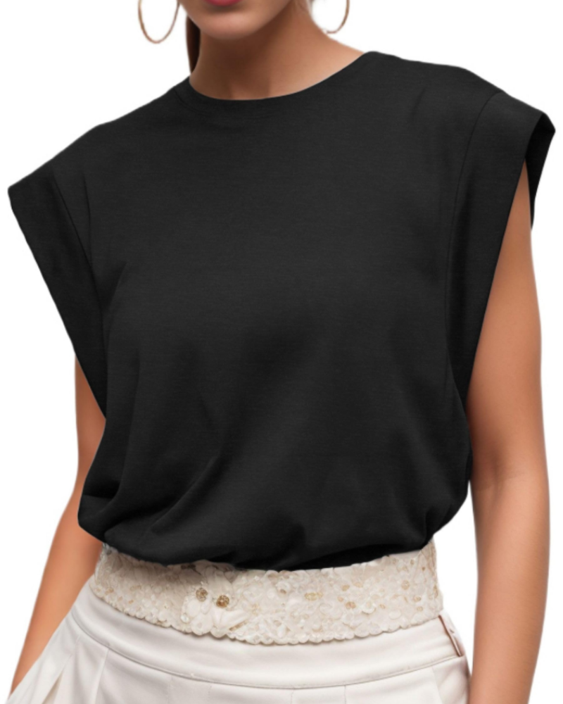 Nora T-Shirt Donna – Top in Cotone con Maniche ad Aletta, Girocollo & Vestibilità Morbida