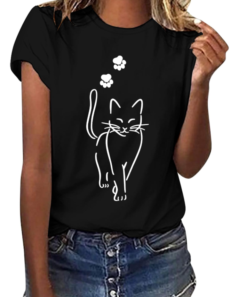 Camiseta Daisy para mujer – Top de algodón con cuello redondo, mangas cortas y estampado casual