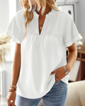 Lena Blusa Donna – Top Elegante con Scollo a V, Pizzo All’Uncinetto, Maniche a Volant & Dettagli Swiss Dot