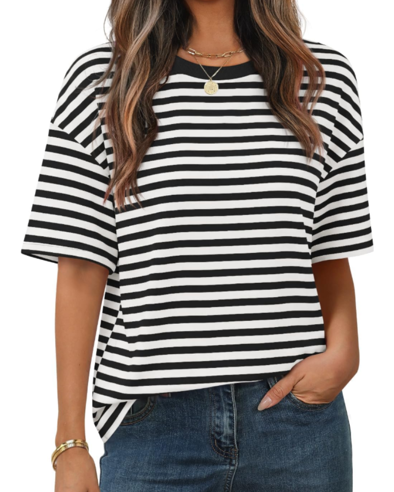 Clara Camiseta de Mujer a Rayas – Camiseta Casual de Cuello Redondo con Mangas Cortas y Ajuste Suelto
