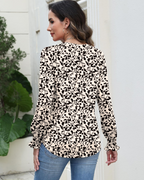 Freya Women's Blouse – Floral V-Neck Top with Long Sleeves & Pleated Hem