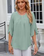 Camilla Blusa Donna – Top in Chiffon con Girocollo, Maniche 3/4 & Fit Elegante