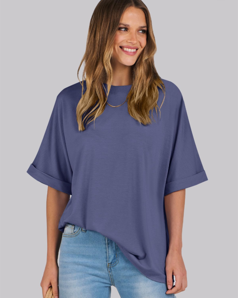 Nora T-Shirt Donna – Top Oversize con Girocollo, Maniche Corte & Fit Morbido