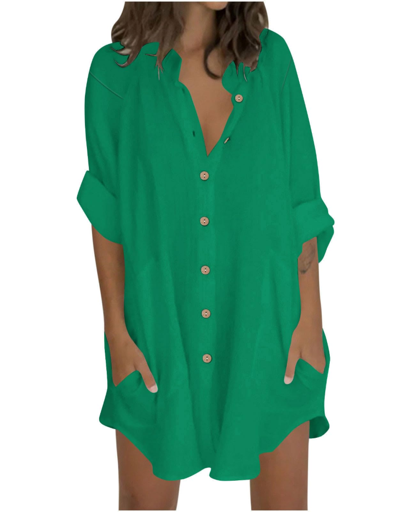 Emma Blusa Mujer – Camisa Oversize de Algodón y Lino con Mangas 3/4 y Botones