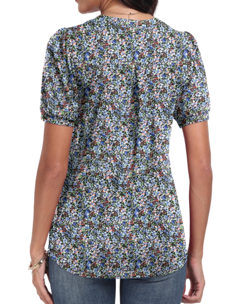 Camiseta Anna para mujer – Top de verano con escote en V, mangas abullonadas y pliegues decorativos