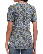 Camiseta Anna para mujer – Top de verano con escote en V, mangas abullonadas y pliegues decorativos