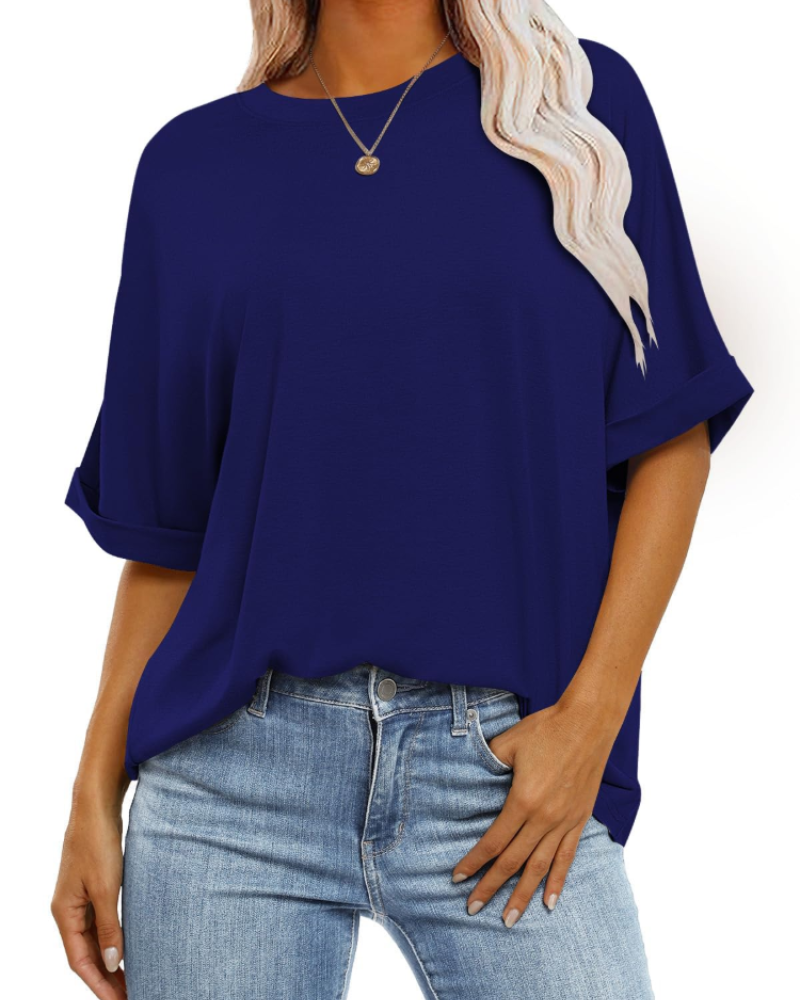T-shirt Nora pour femme – Top oversize avec col rond, manches courtes et coupe ample