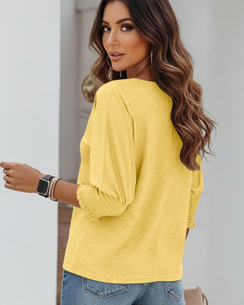 Bianca T-Shirt Donna – Top con Girocollo, Maniche 3/4 & Polsini Arricciati