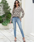 Freya Women's Blouse – Floral V-Neck Top with Long Sleeves & Pleated Hem