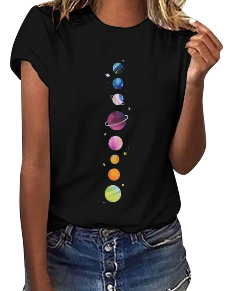 Camiseta Daisy para mujer – Top de algodón con cuello redondo, mangas cortas y estampado casual