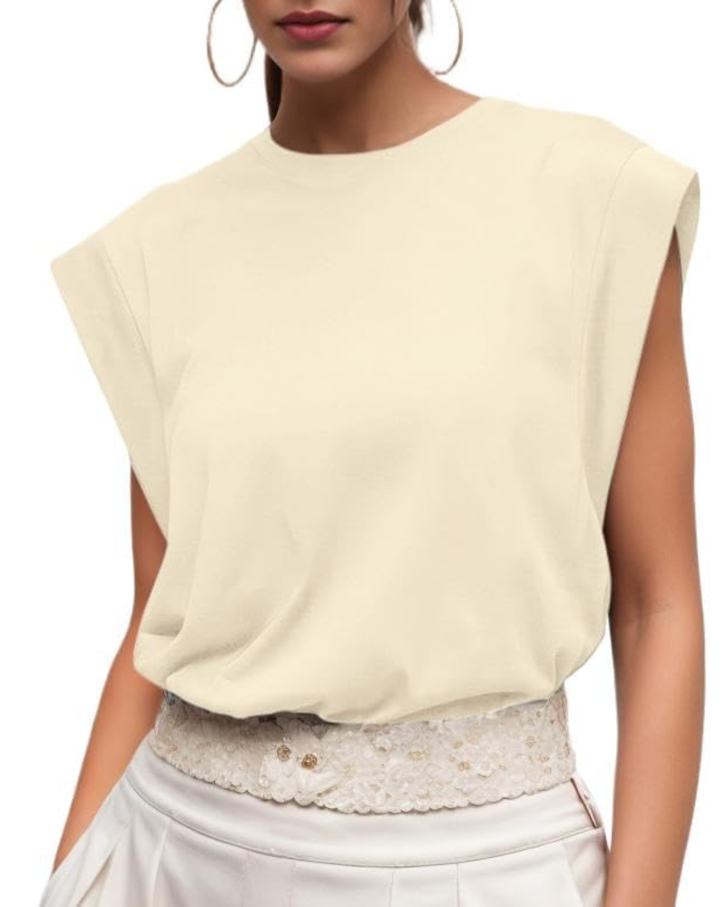 Nora T-Shirt Donna – Top in Cotone con Maniche ad Aletta, Girocollo & Vestibilità Morbida