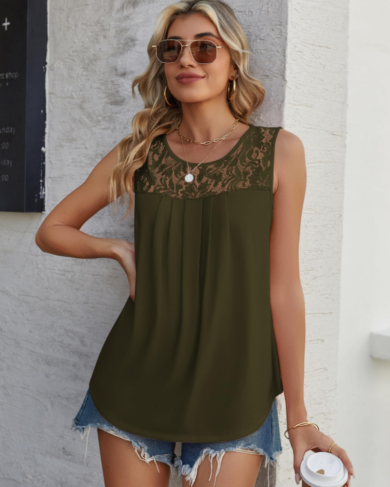 Noelle Top Donna – Blusa Senza Maniche in Pizzo con Girocollo & Fit Morbido