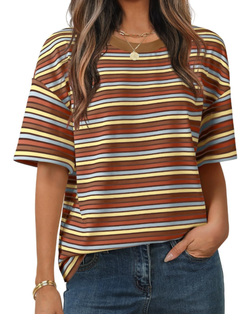 Clara Camiseta de Mujer a Rayas – Camiseta Casual de Cuello Redondo con Mangas Cortas y Ajuste Suelto